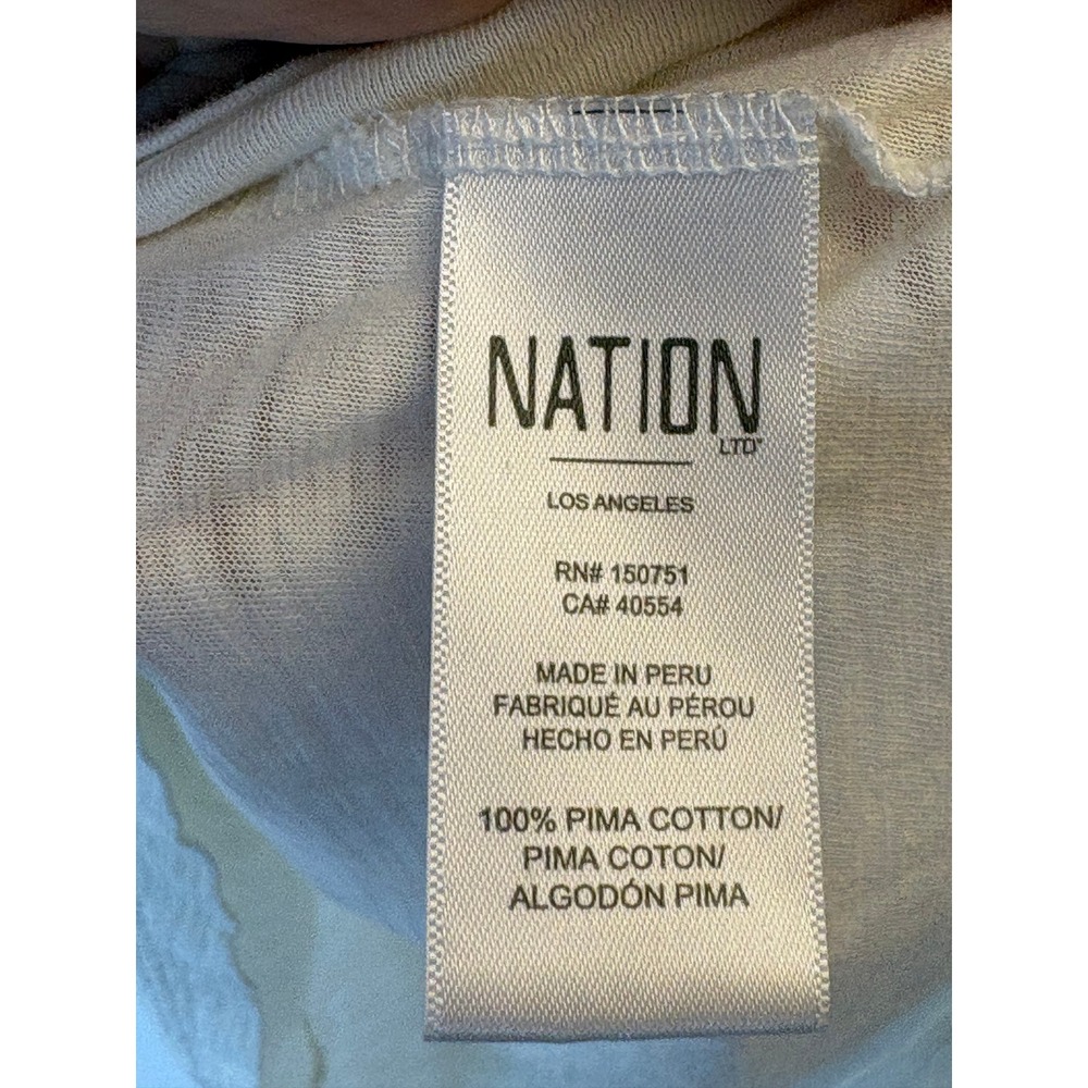 Nation LTD Puff Sleeve Top Medium Womens Off White Smocked Cuffs Pima Semi Sheer - Picture 4 of 6